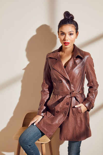 Gipsy Ledermantel Taresa (2-tlg., mit Bindegürtel) Leder-Trenchcoat mit Bindegürtel