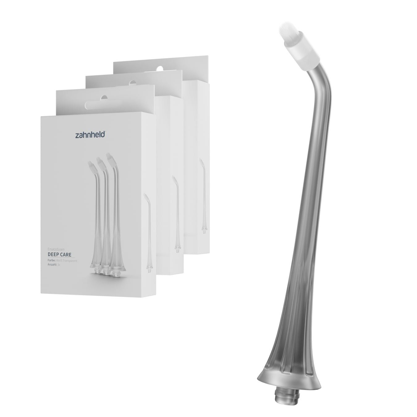 Zahnheld Aufsteckbürsten Zahndusche Ersatzdüsen Deep Care - für Zahnheld Munddusche Aquadent, 9 Stück, Weiß, mit extra Borsten, im 3er, 6er oder 9er Set, Zahnpflege Set, Water Flosser, effektive Reinigung Zahnzwischenräume, für Munddusche