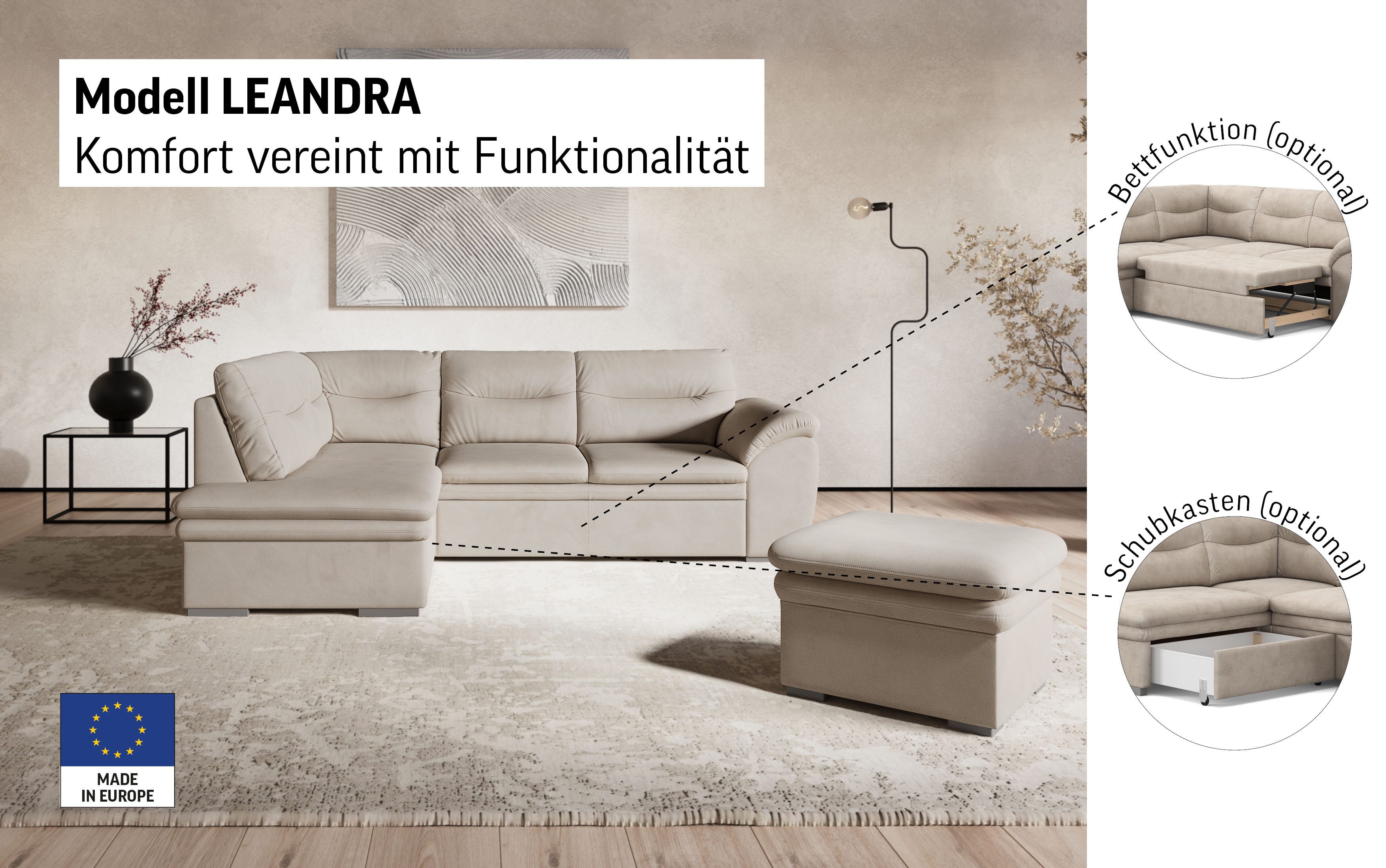 COTTA Ecksofa Leandra L-Form, wahlweise mit günstig online kaufen