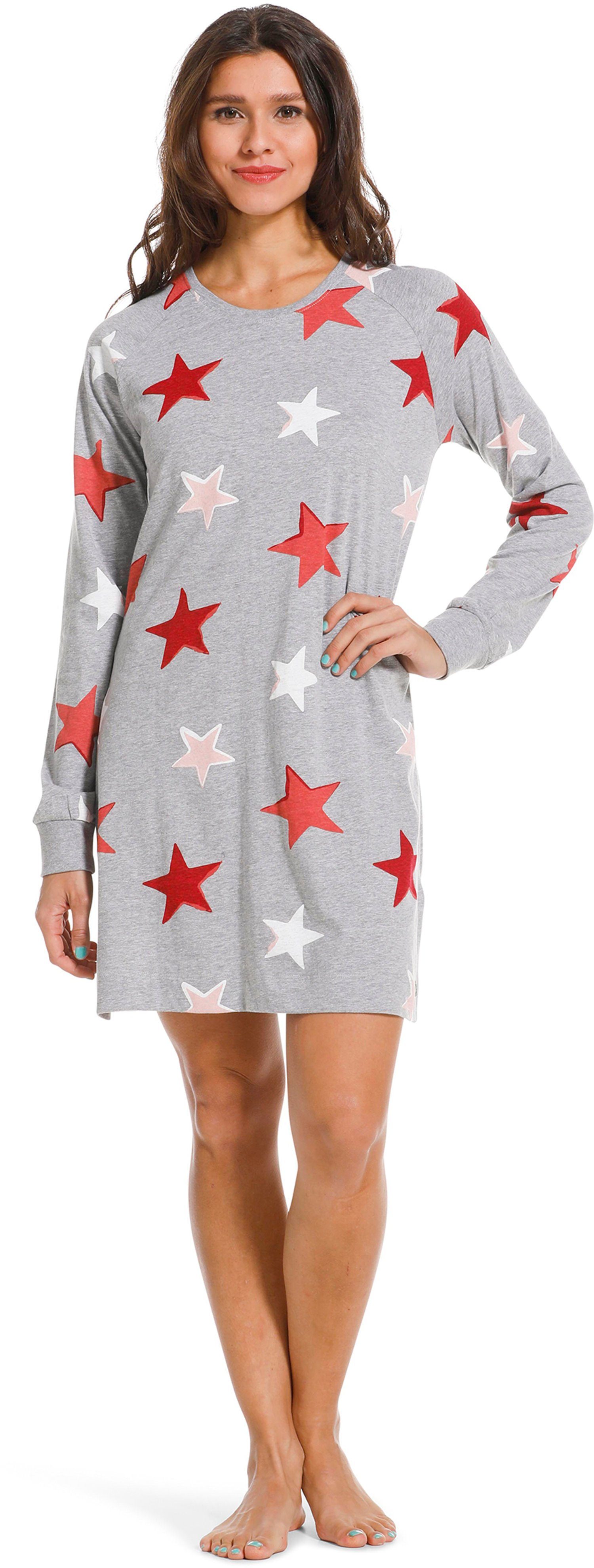 Rebelle Nachthemd Damen Nachthemd mit roten Sternen (1-tlg) Modisches Design | Nachthemden