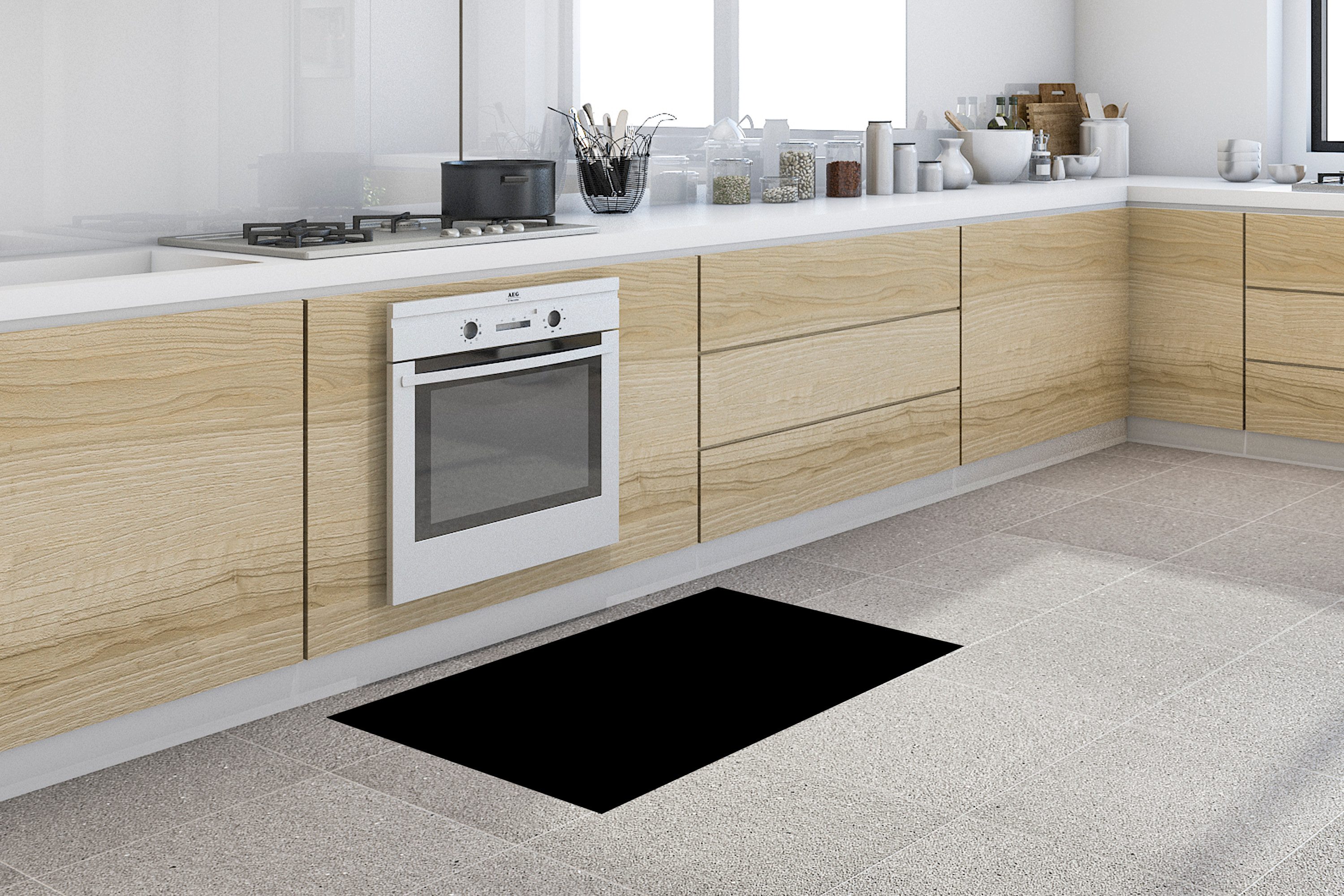 MuchoWow Küchenläufer Schwarz - Einfarbig, aus Kunststoff, Küchenteppich, L günstig online kaufen