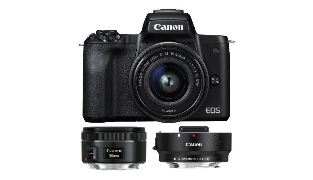 Canon EOS M50 + EFM 1545mm + EFM Adapter + EF 1,8 50m Systemkamera