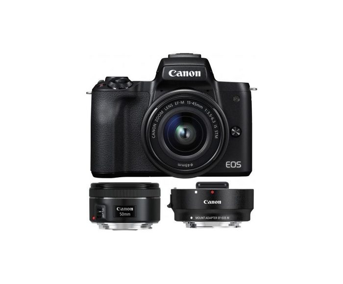 Canon EOS M50 + EF-M 15-45mm + EF-M Adapter + EF 1 8 50m Systemkamera