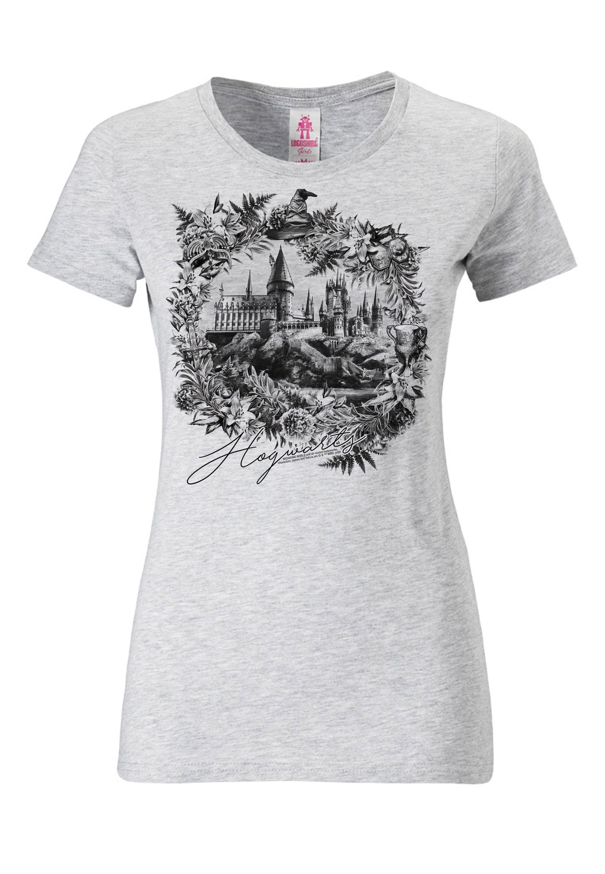 Harry Hogwarts-Print mit Potter T-Shirt tollem Hogwarts - LOGOSHIRT Schloss