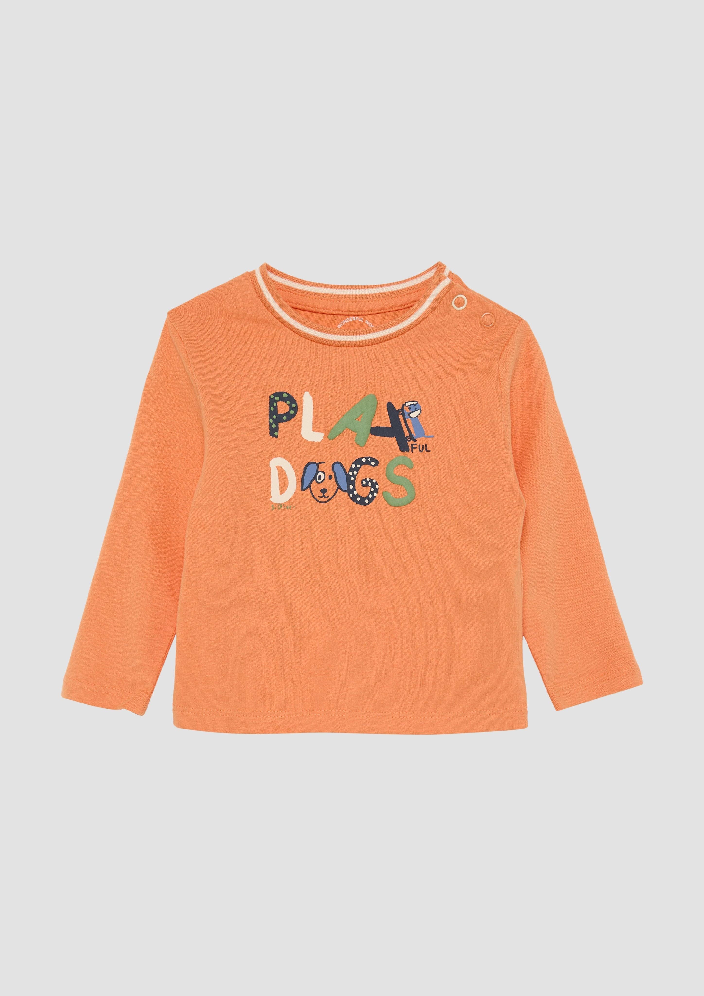 Langarmshirt Longsleeve mit Frontprint und Kontrastdetails