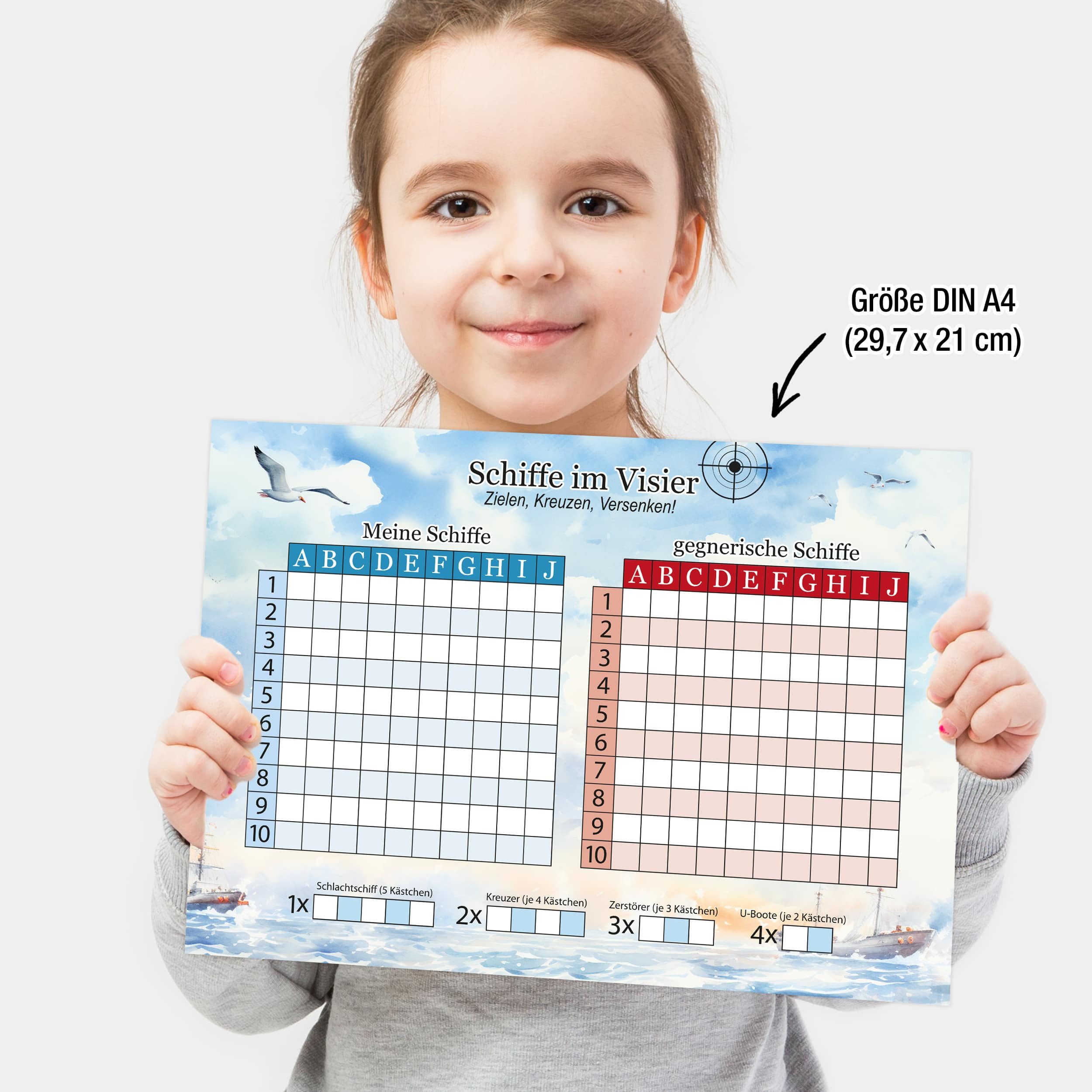 TOBJA Spiel Schiffe versenken Spiel inkl. Stifte abwischbar, Strategiespiel, Flottenmanöver XL Senioren