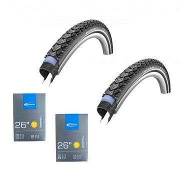 Schwalbe Fahrradreifen 2x Schwalbe Drahtreifen MARATHON PLUS TOUR 26x1.75 + 2x Schwalbe DV13