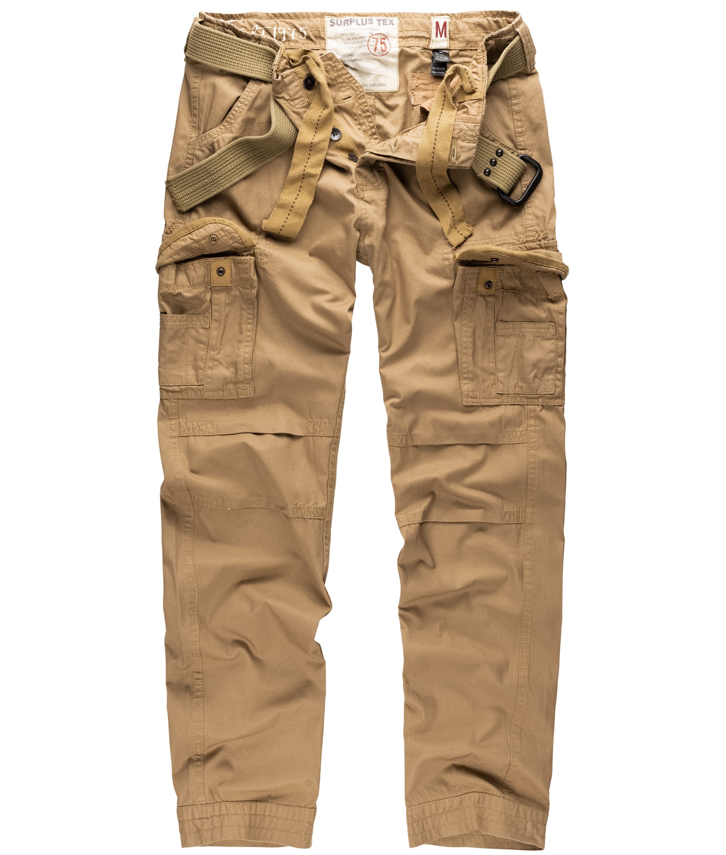 Surplus Raw Vintage Cargohose PREMIUM SLIMMY Cargohose Vintage Trousers Baumwolle, beige incl. hochwertigem Gürtel