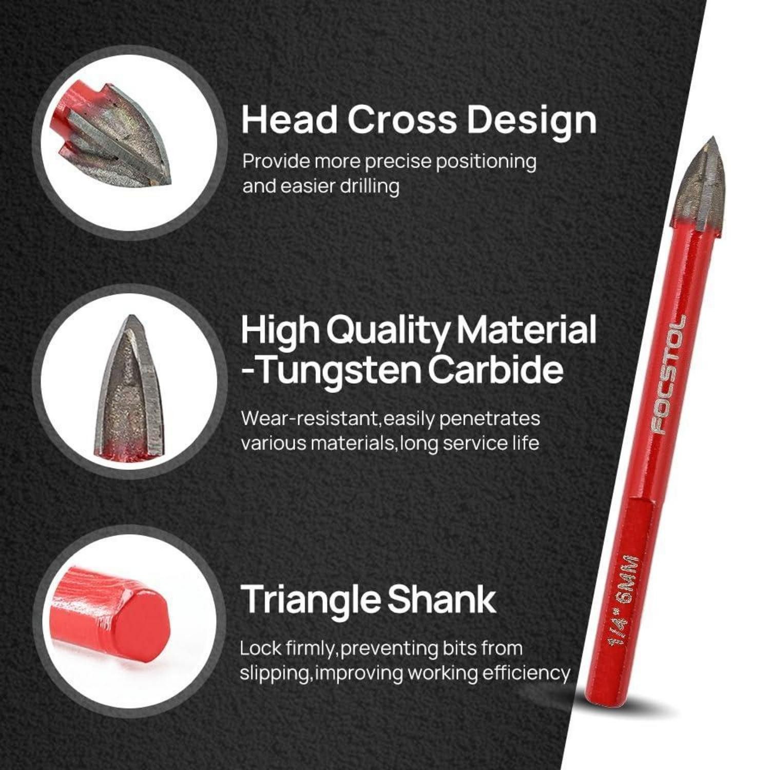 LuxusKollektion Fliesenbohrer Fliesenbohrer Set 10er 6mm*4 8mm*2 10mm*2 12mm*2 Dreikantschaft