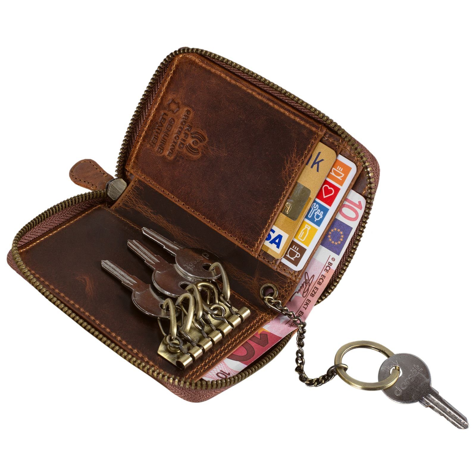 STILORD Schlüsseltasche "Kelsie" 3-in-1 Leder cognac Schlüsseltasche Geldbörse - kara