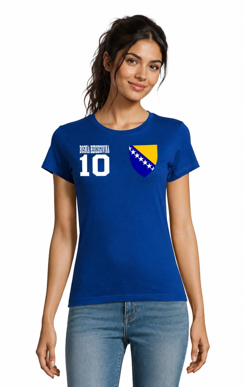 Blondie & Brownie T-Shirt Bosnein_D_Tee Damen T-Shirt Bosnien Fußball Fan Trikot Print Shirt Bosnien Fußballfan Damen Trikotshirt