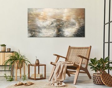 YS-Art Gemälde Kraft der Elemente, Abstrakte Bilder, Abstraktes Leinwand Bild Handgemalt Streifen Gold Braun Schwarz