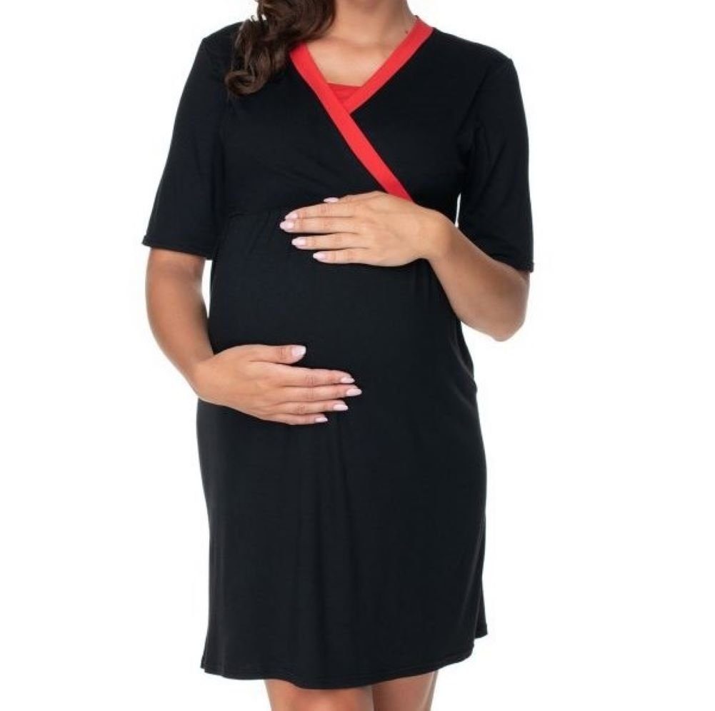 2tlg. Stillen Nachthemd PeeKaBoo schwarz/rot Umstandsnachthemd Schwangerschaft Bademantel
