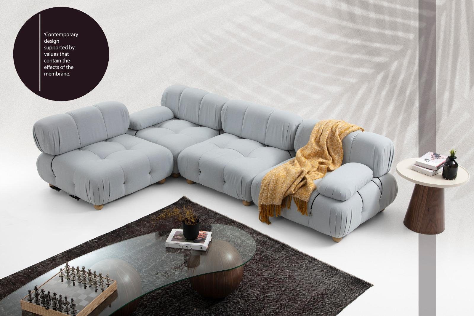 Ecksofa Ecksofa 4 Eck Grau Sofas Polyester Teile, Design, Made Wohnzimmer Modern JVmoebel Stoff in Europa Sofa