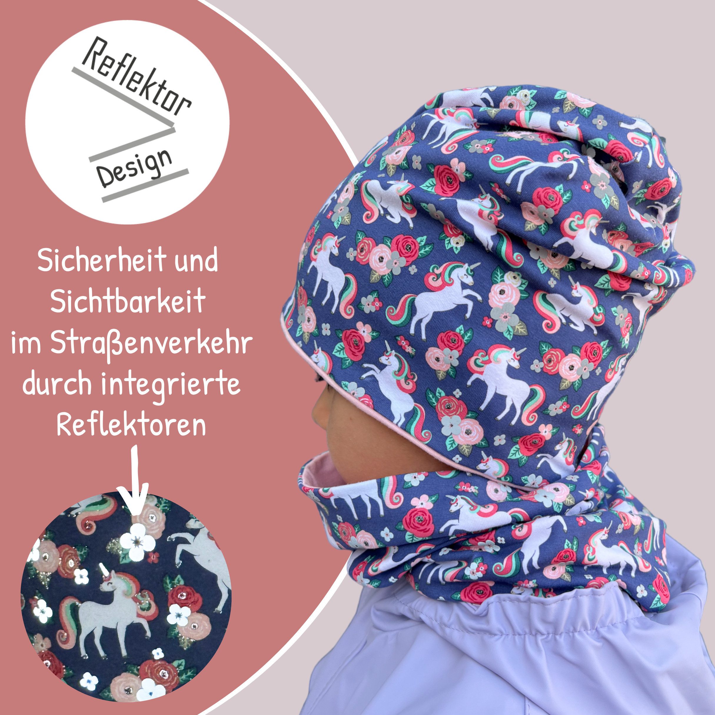 HECKBO Beanie 360° Reflektor Kinder Beanie Mütze & Loop Schal Set – Bild 3 von 5