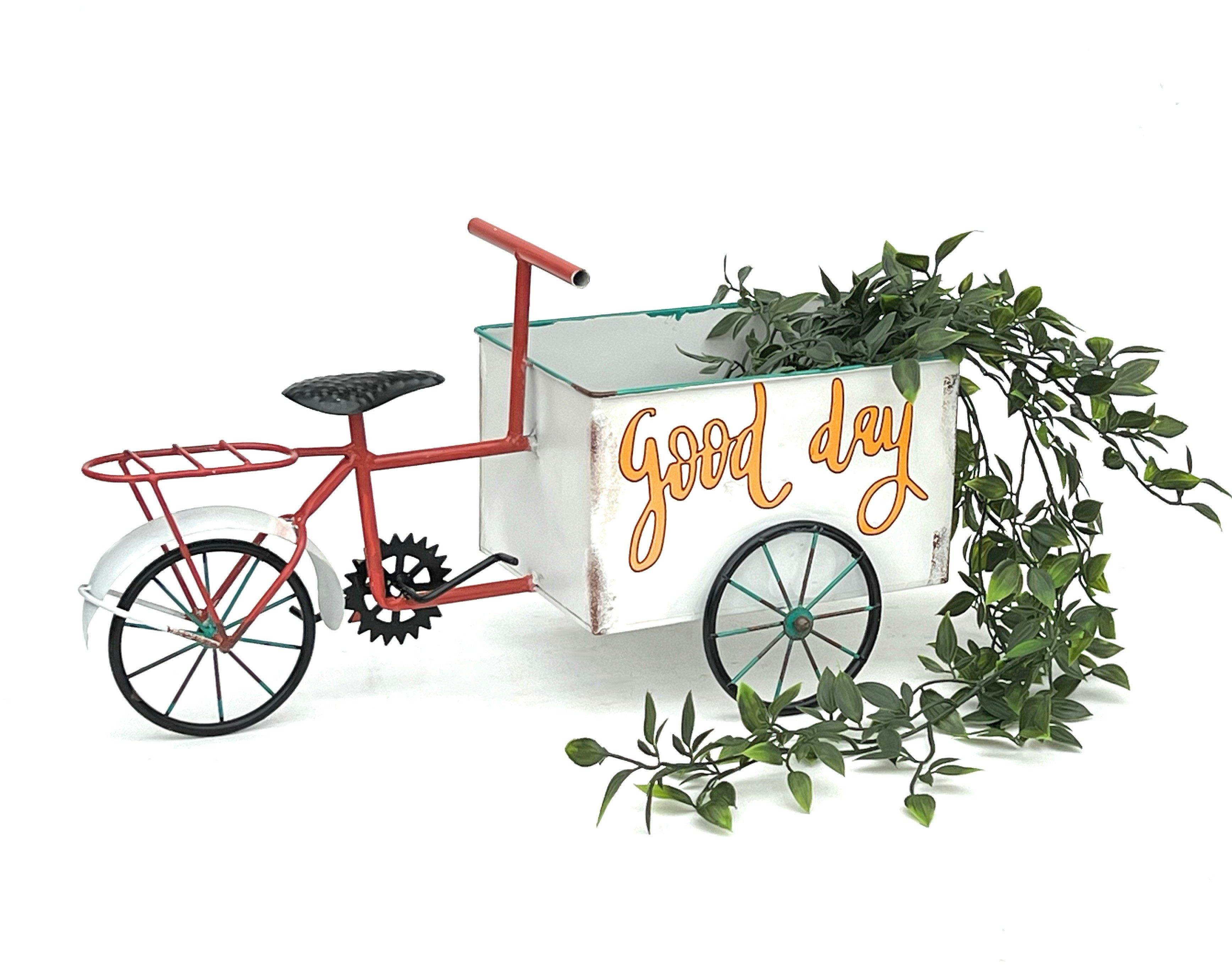 DanDiBo Pflanzentreppe Blumenfahrrad für Garten Metall Stehend Fahrrad Weiß Rot