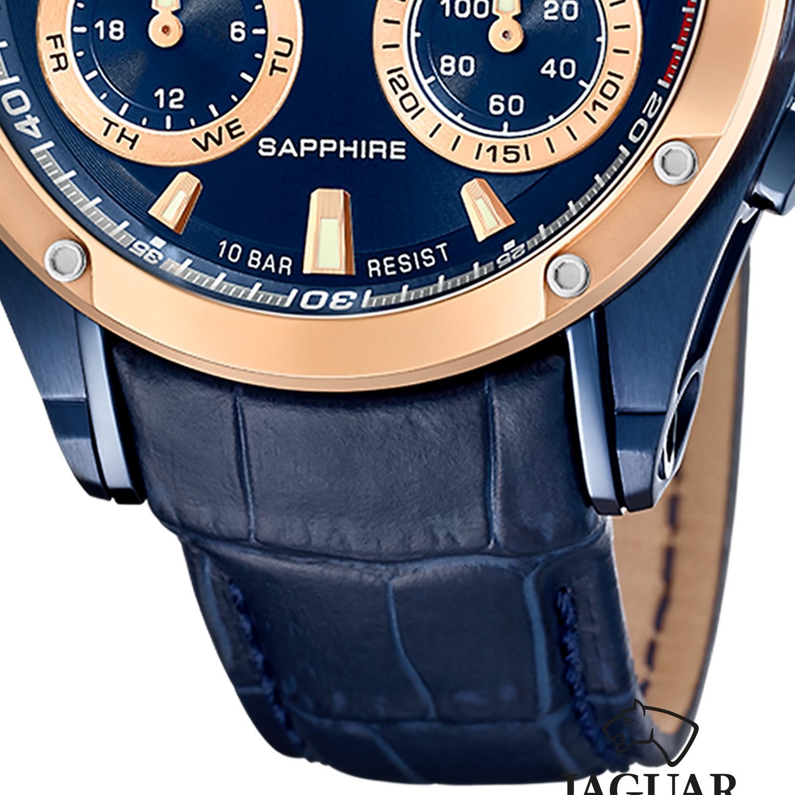 JAGUAR Multifunktionsuhr Jaguar Herrenuhr Leder blau Jaguar, (Multifunktionsuhr), Herren Armbanduhr rund, Lederarmband blau