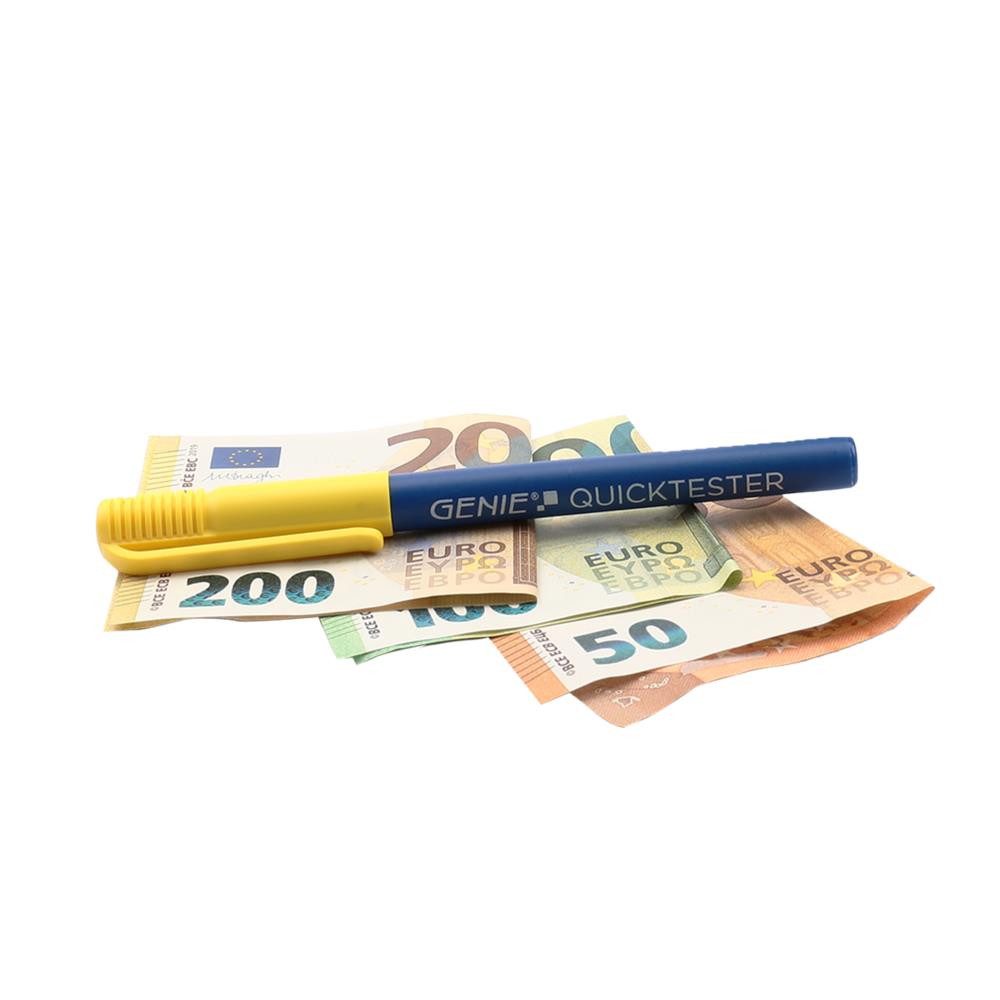 GENIE Geldscheinprüfstift Quicktester Banknotenprüfer, (Geldscheinprüfstifte-Set, 10-tlg., 10 GENIE Quicktester), Chemische Analyse, vier Währungen, optische An – Bild 5 von 5