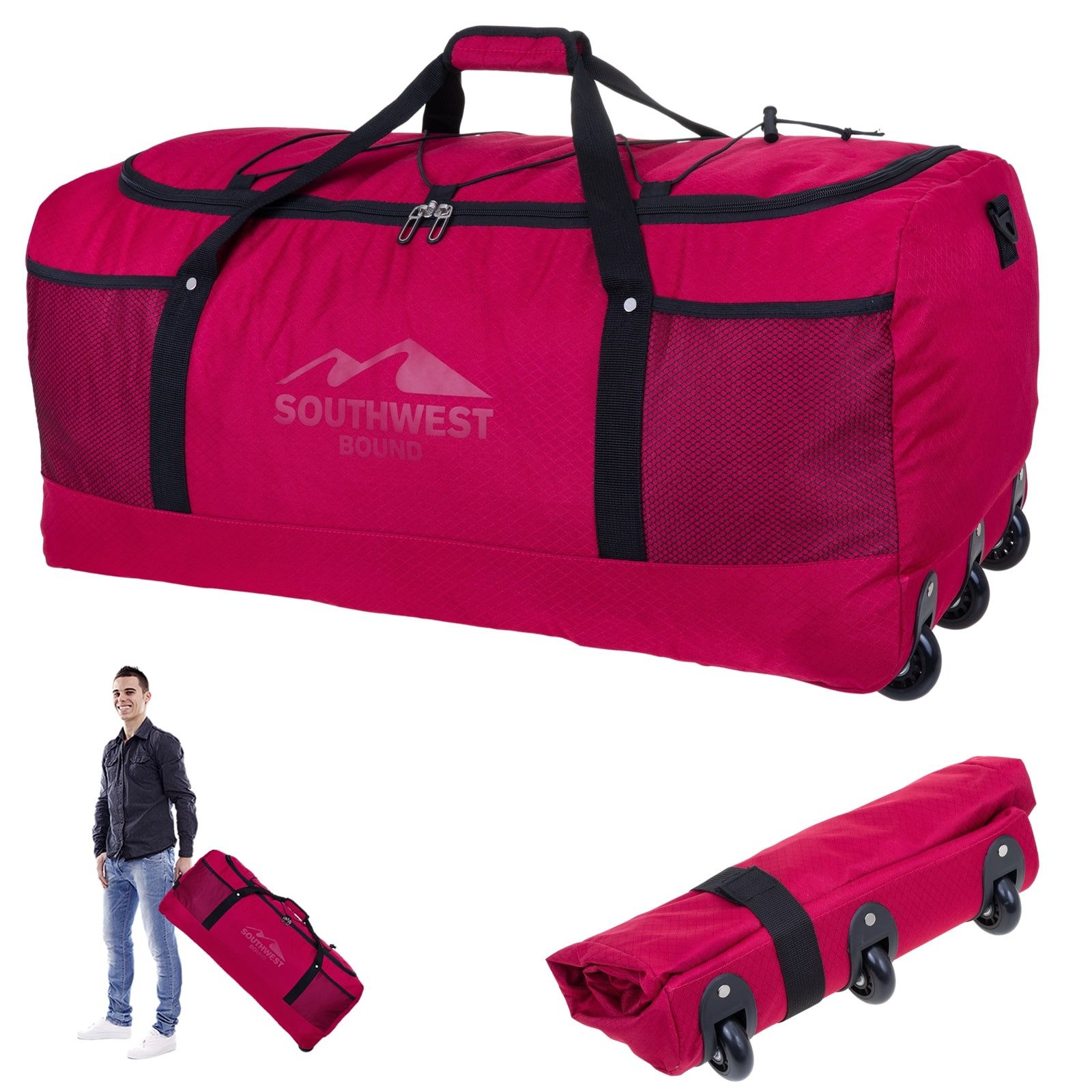 Southwest Bound Reisetasche Trolley faltbar Reisetrolley XXL Tauchtasche leicht, 90 L 80 cm Light Weight Sportgepäck leicht groß + Koffergurt
