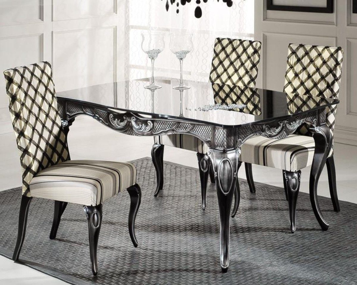 Casa Padrino Esstisch Luxus Barock Möbel Edler mit Barock / Barockstil - - Esszimmer Größen - Esszimmertisch Glasplatte Silber Verschiedene Schwarz Esstisch im