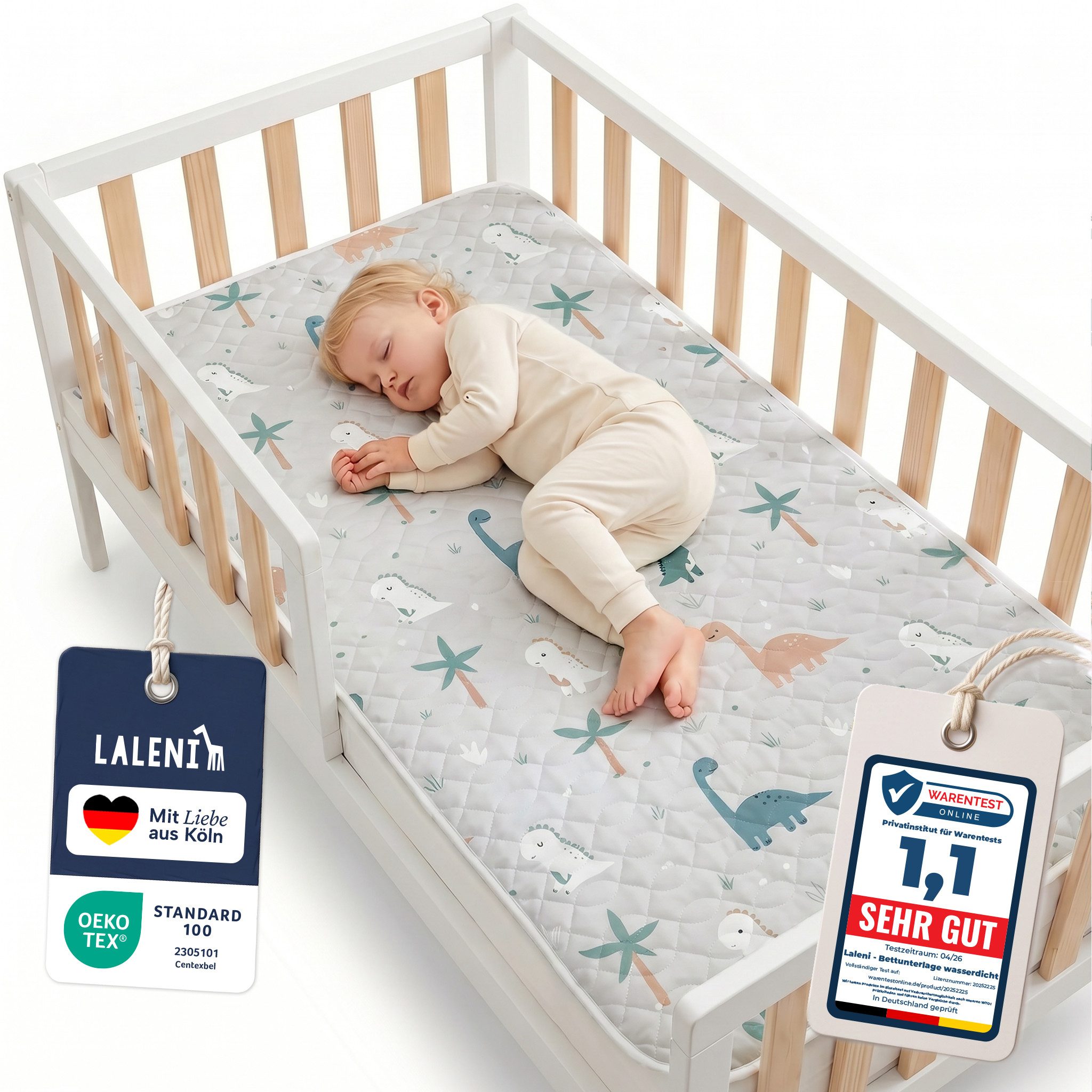 Matratzenauflage Bettunterlage wasserdicht Kinder, knisterfreie Matratzenauflage Laleni, mit rundum Gummizug oder seitliche Einstecklaschen
