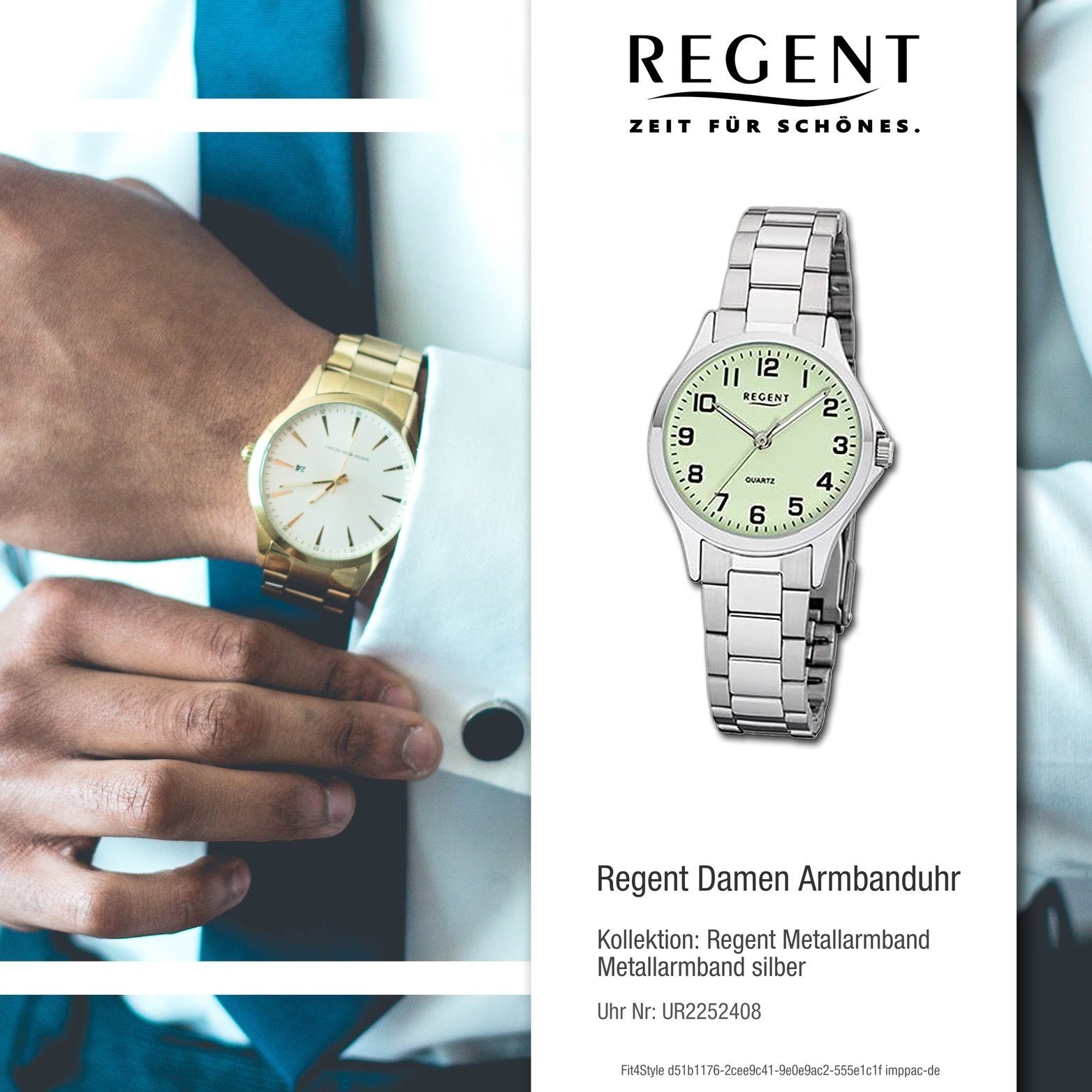 Regent Quarzuhr Regent Analog, Gehäuse, silber, Uhr Damen 29mm) (ca. Metall klein rundes 2252408 Damenuhr Metallarmband