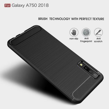 CoverKingz Handyhülle Hülle für Samsung Galaxy A7 (2018) Handyhülle Cover Silikon Case, Carbon Look Brushed Design