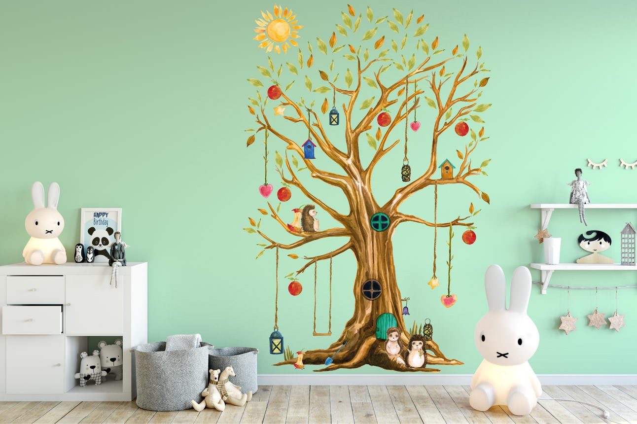 Sunnywall Wandtattoo XXL Wandtattoo Baumhaus Baum Igel Sunnywall EXKLUSIV Set Kinderzimmer