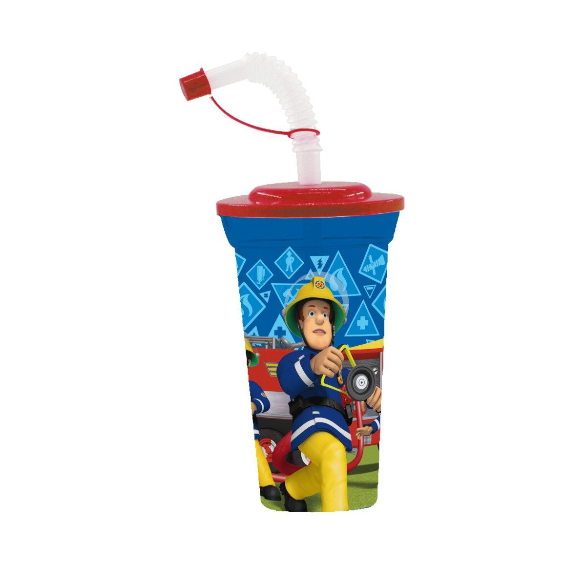 p:os Kinderbecher Trinkbecher Feuerwehrmann Sam mit Trinkhalm 500ml