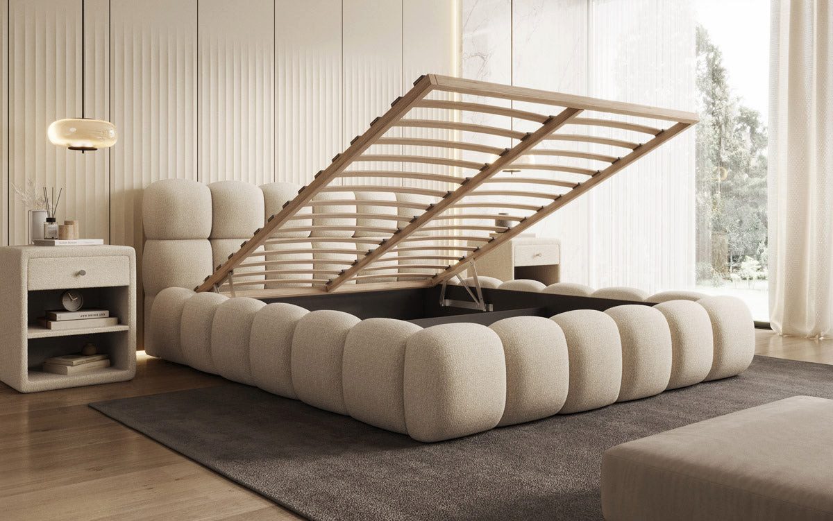 Luxusbetten24 Polsterbett Designer Polsterbett Boston Bouclé, mit Stauraum