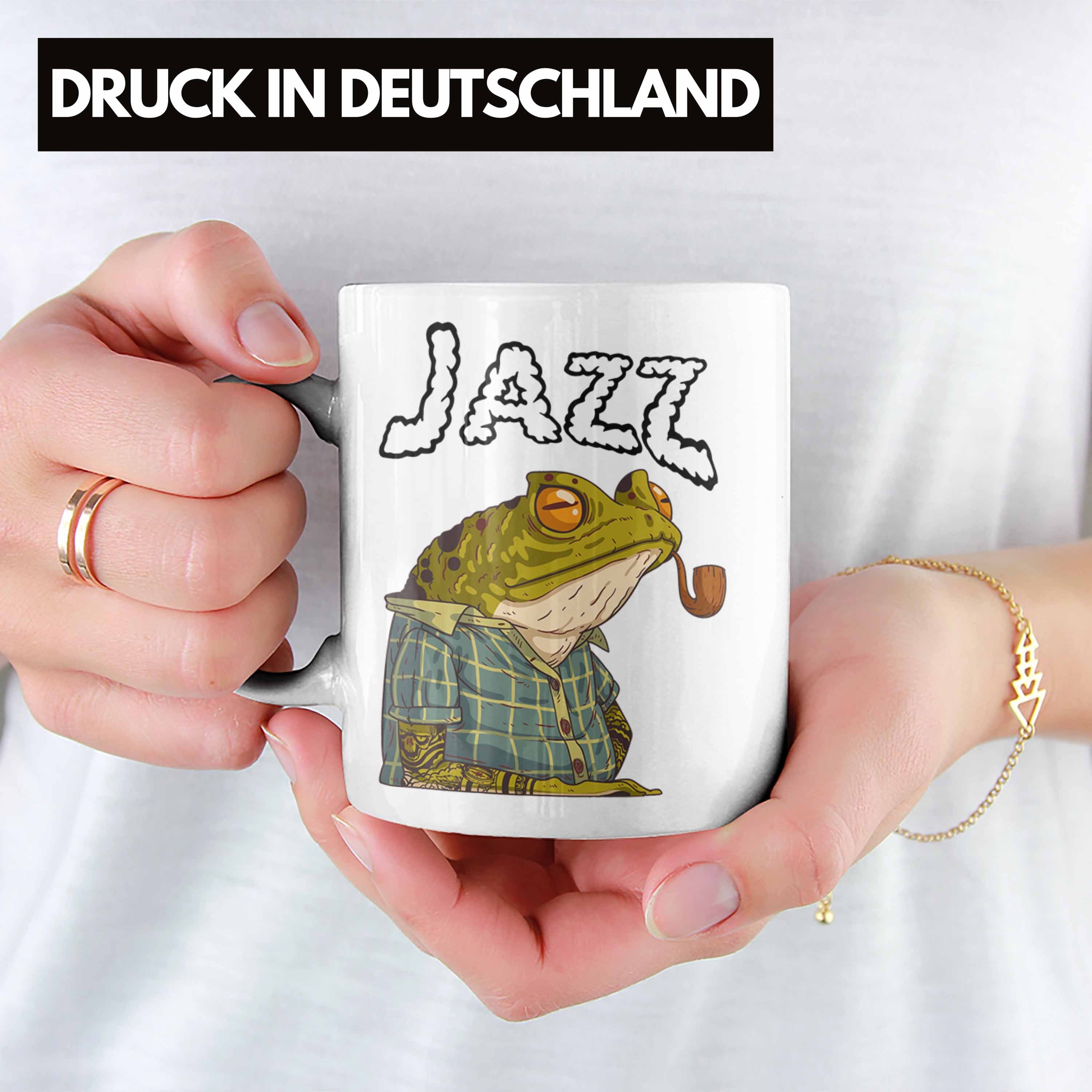 Trendation Tasse Jazz Tasse Grafik Geschenk Lustig Weiss Frosch