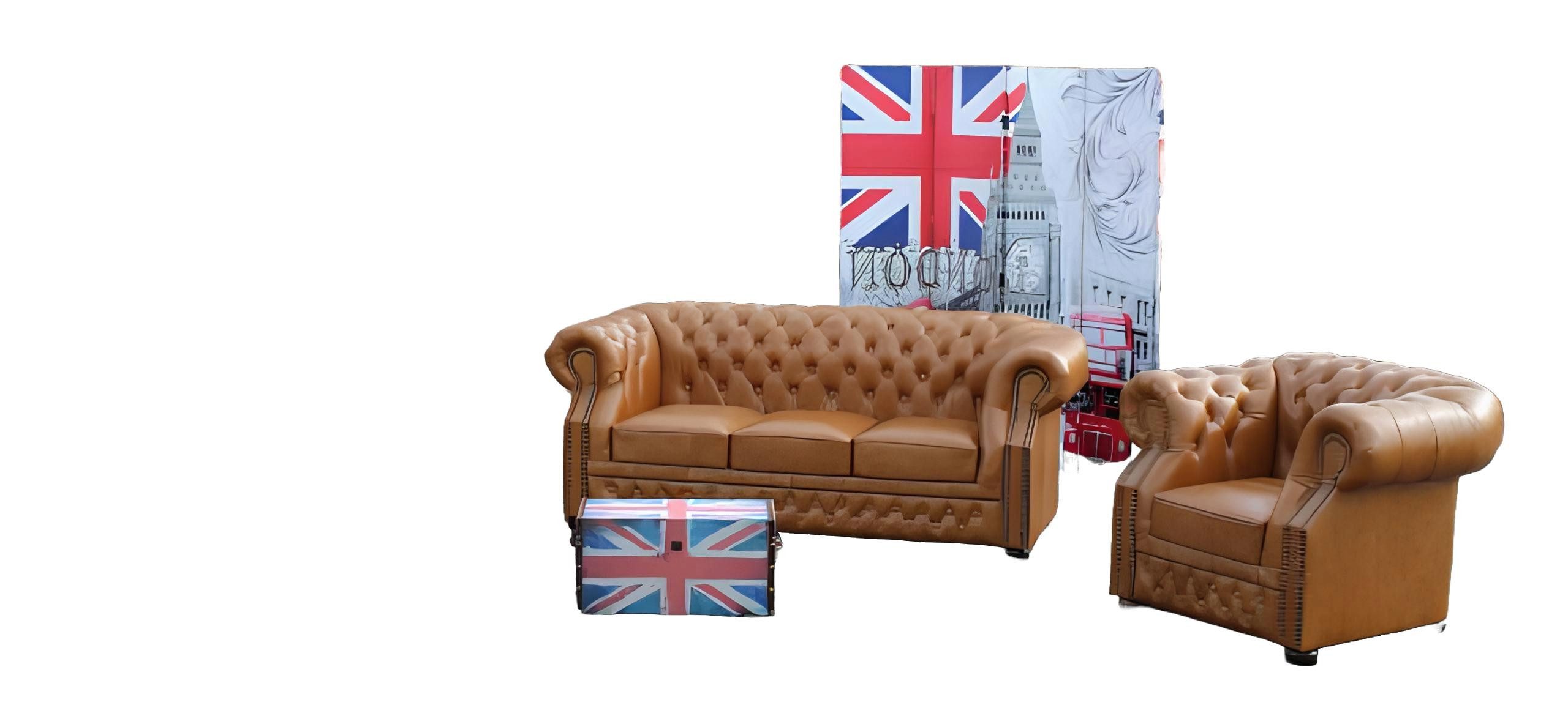 Xlmoebel Chesterfield-Sofa Echtleder Sofa Vintage Oxford im klassischen Chesterfield-Stil, Hergestellt in Europa