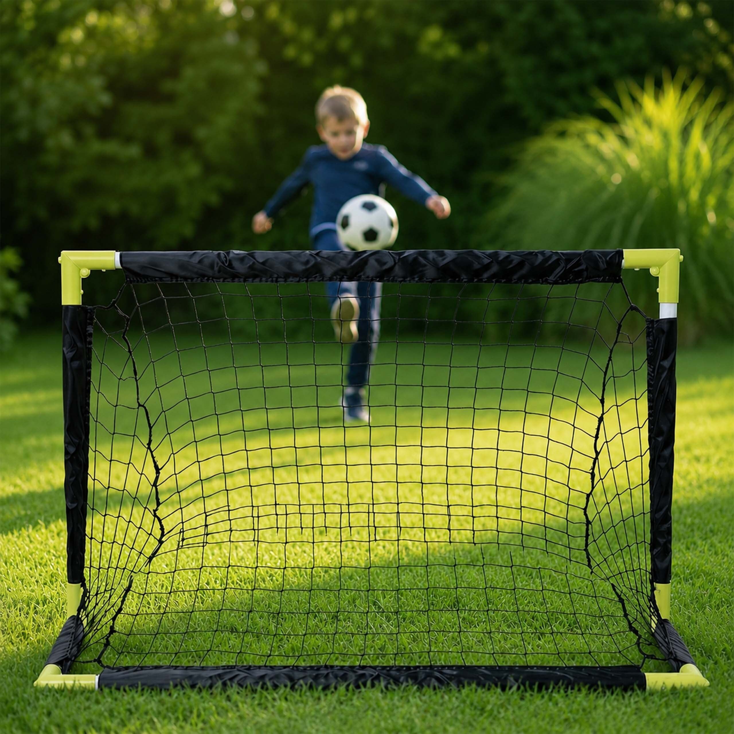 relaxdays Fußballtor mit Ball & Tasche, Schwarz-Gelb