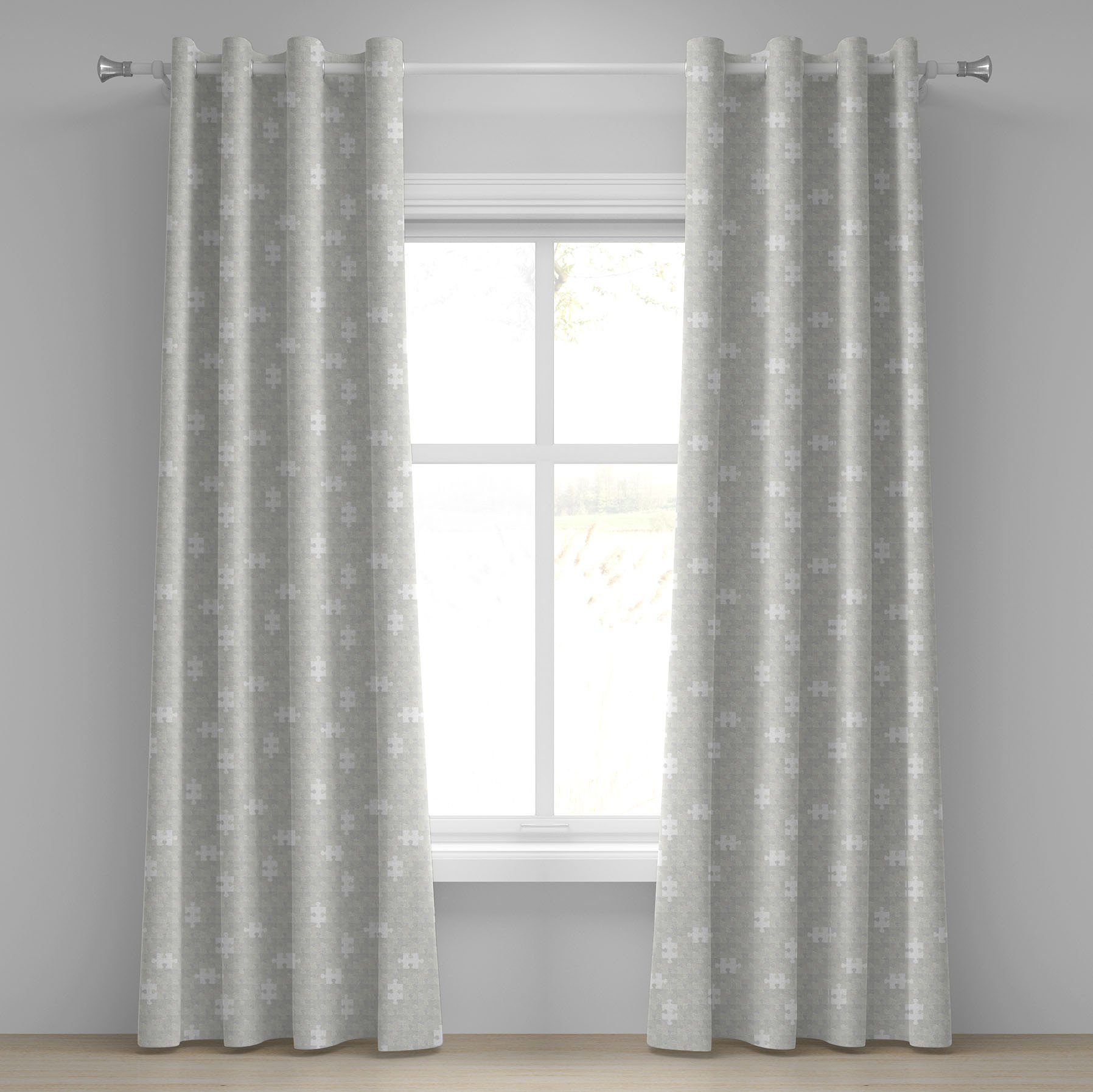 Gardine Dekorative 2-Panel-Fenstervorhänge für Schlafzimmer Wohnzimmer, Abakuhaus, Grau Puzzle-Spiel Hobby Theme