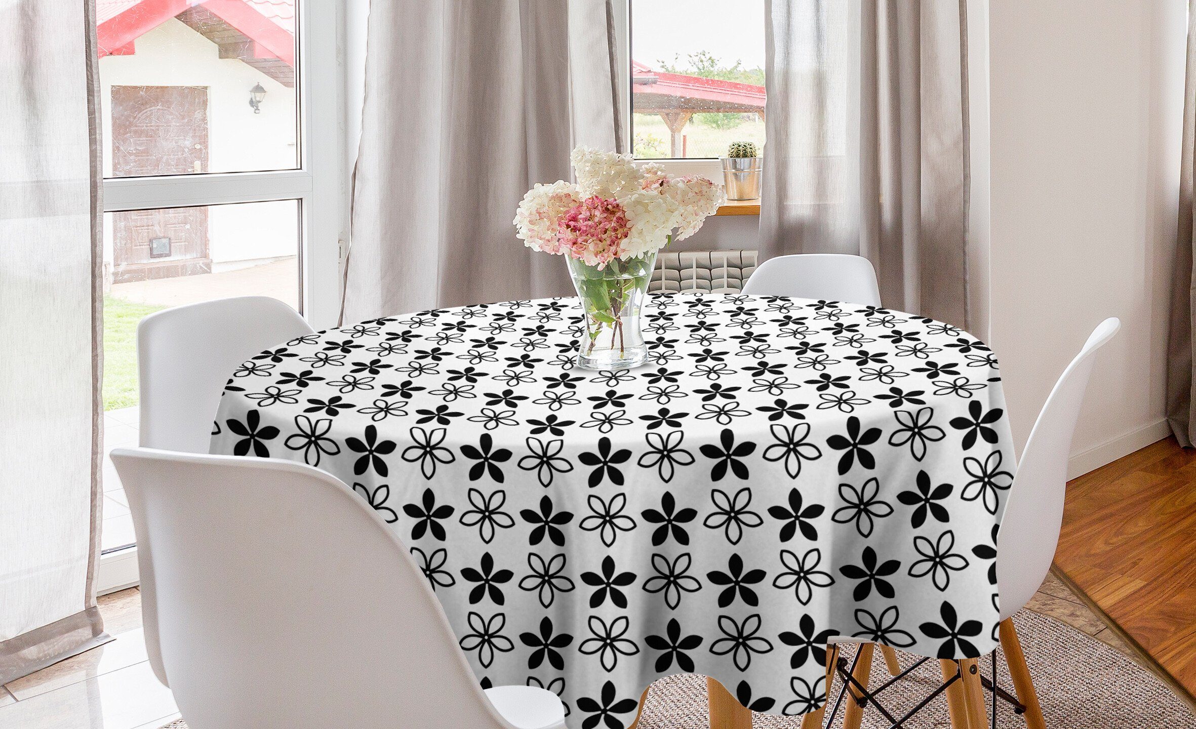 Abakuhaus Tischdecke Kreis Tischdecke Abdeckung für Esszimmer Küche Dekoration, Blumen Monochrome Daisy-Blüten-Kunst
