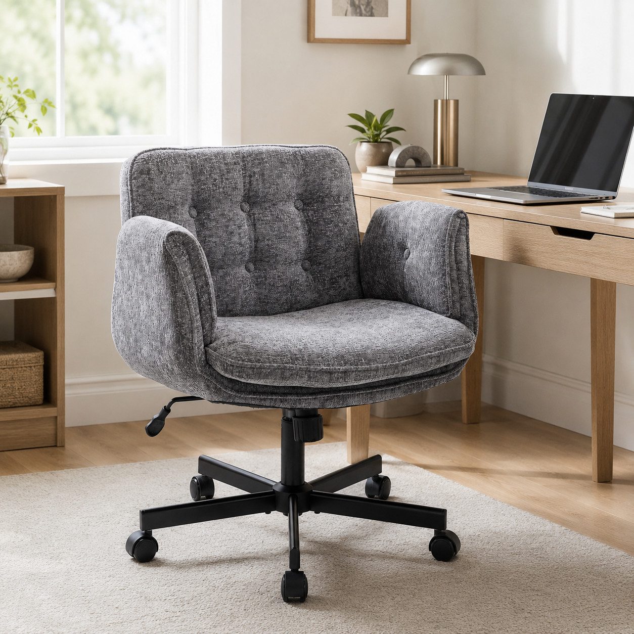 Leawin Drehstuhl Drehstuhl Bürostuhl ergonomisch mit breitem Sitz, Schreibtischstuhl mit Chenille-Bezug & 5-fach Armlehnen