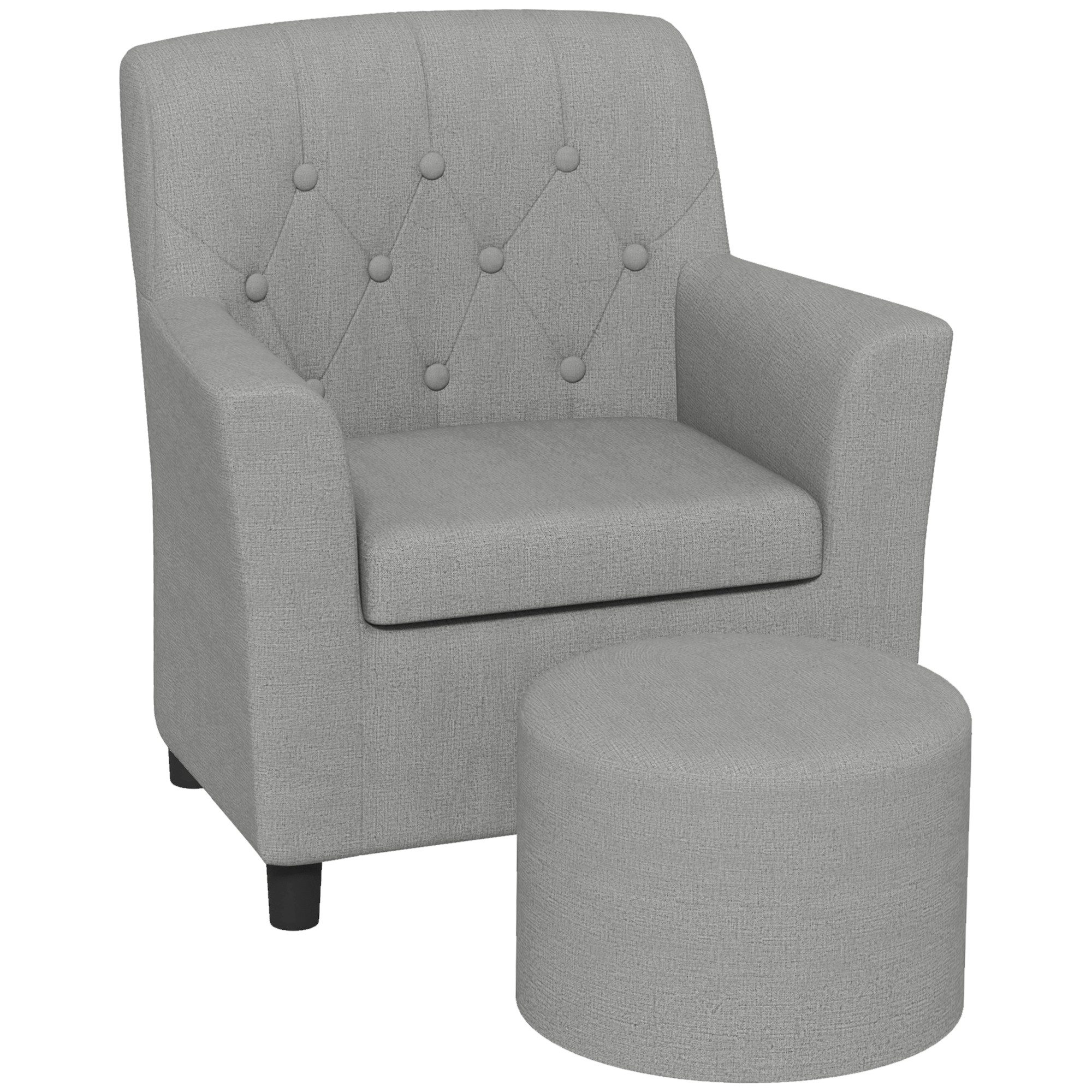AIYAPLAY Sessel Kindercouch mit Fußhocker 1,5-3 Jahre Kindermöbel Kinderzimmer (Kindersofa, 2-St., Kindersessel), Leinentoptik, Eukalyptusholz, grau, 45 x 43 x 50,5 cm