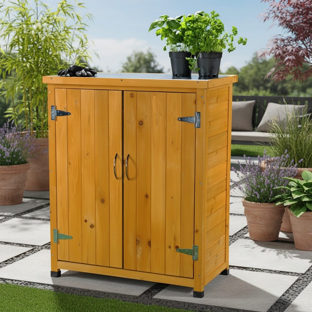 Feel2Home Gerätehaus Geräteschuppen Gartenschrank Holzhaus Lagerhütte 2 Türen Stauraum Holz, BxT: 75x40 cm, (Stück, 1 St), Oberfläche mit robuster Platte