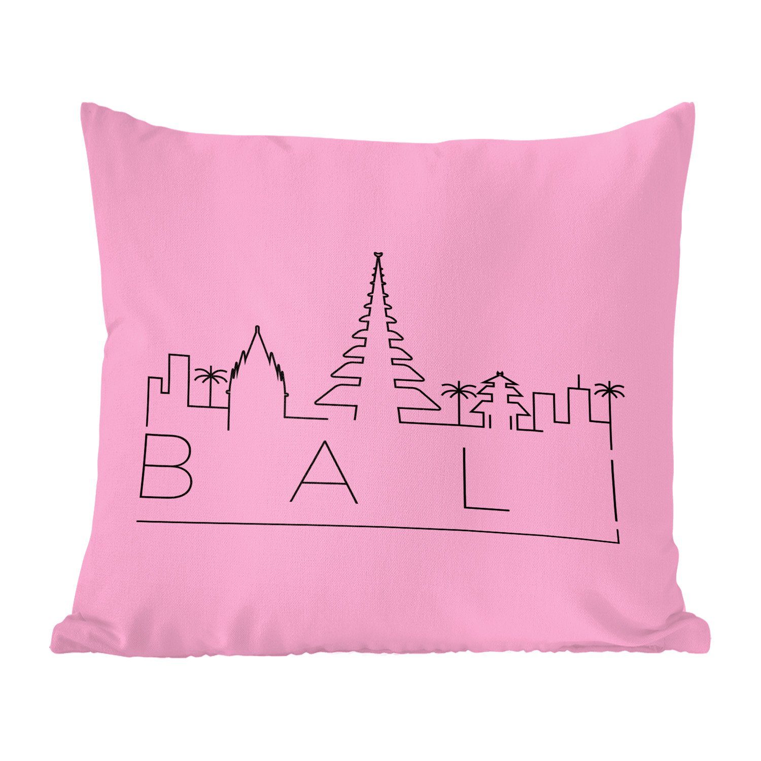 MuchoWow Dekokissen Skyline "Bali" auf einem rosa Hintergrund, Zierkissen mit Füllung für Wohzimmer, Schlafzimmer, Deko, Sofakissen