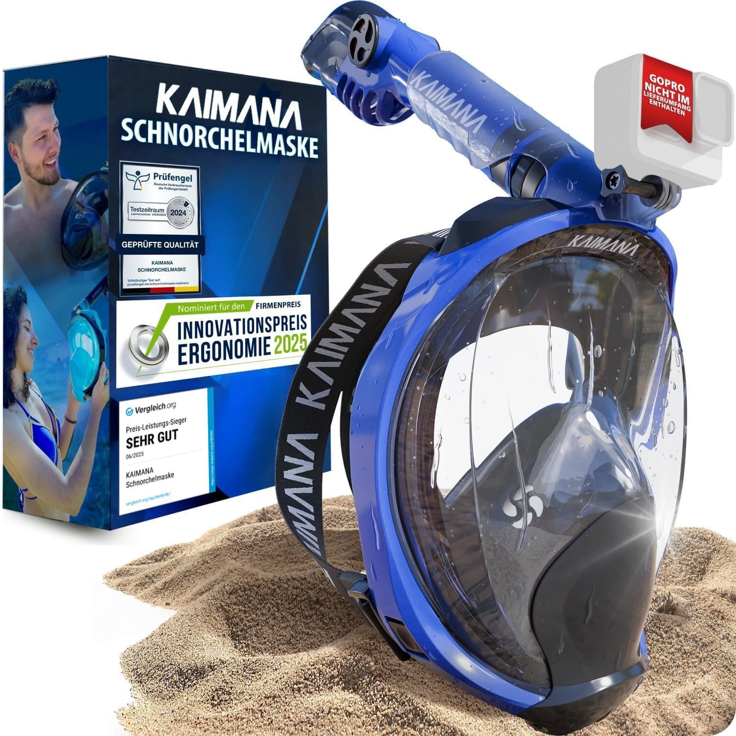 KAIMANA Tauchermaske NEUHEIT- Schnorchelmaske für Erwachsene inkl. Tragetasche, (Vollgesichtsmaske Tauchmaske), geprüfte CO₂ Sicherheit - Tauchermaske Erwachsene