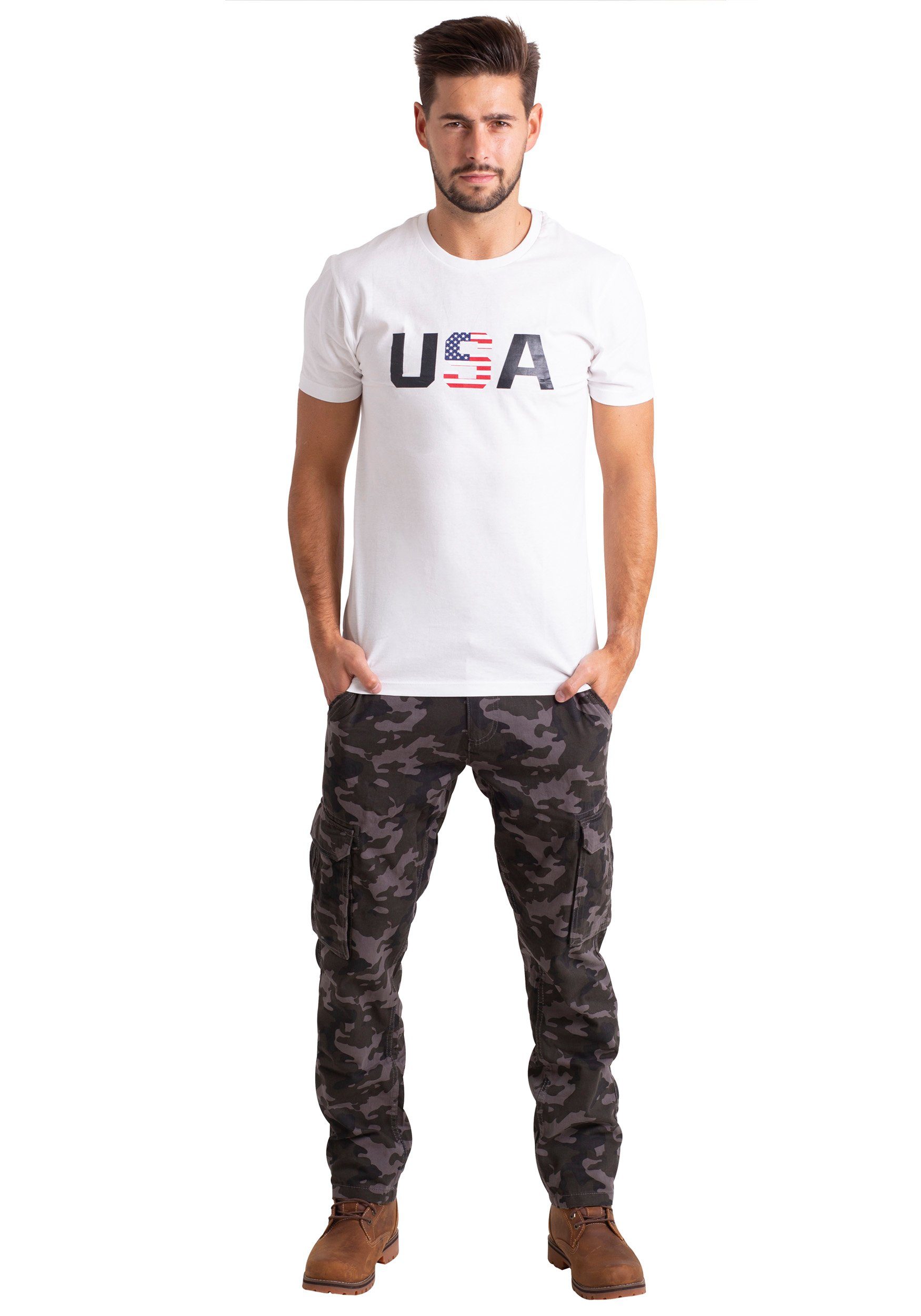 Mens BlauerHafen Arbeitskleidung Camouflage Cargohose Cargo Baumwolle Army Holzkohle gerades Bein Hose Camo