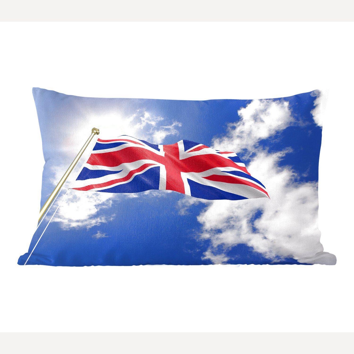 MuchoWow Dekokissen Die Flagge des Vereinigten Königreichs weht am Himmel, Wohzimmer Dekoration, Zierkissen, Dekokissen mit Füllung, Schlafzimmer
