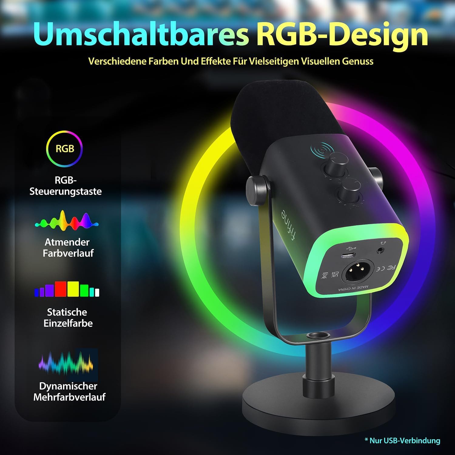 FIFINE Mikrofon XLR Mikrofon Dynamisch für Streaming Podcast Studio, USB Microphone, mit Stummschalttaste, für Gaming PC PS4/5 Mac Mixer Soundkarten – Bild 5 von 5