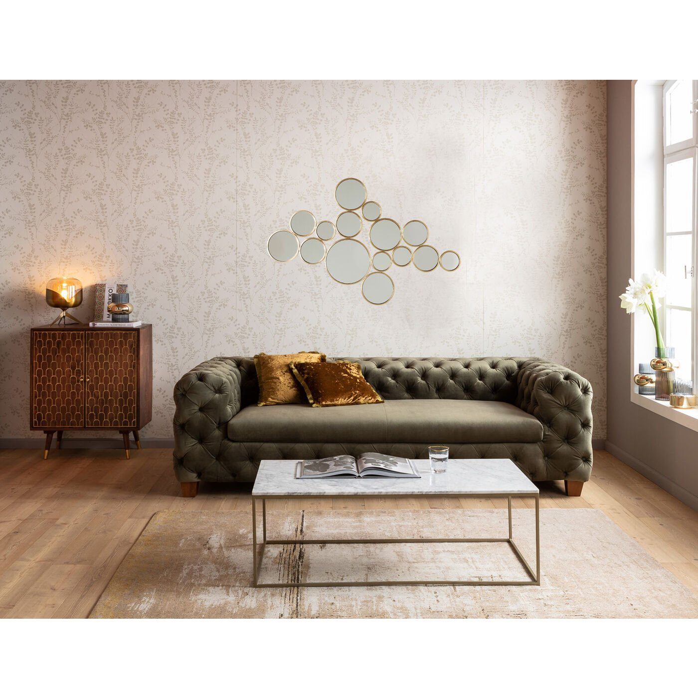 Kare Design Wandspiegel Bubbles Brass, mit Metallrahmen, 138x93 cm