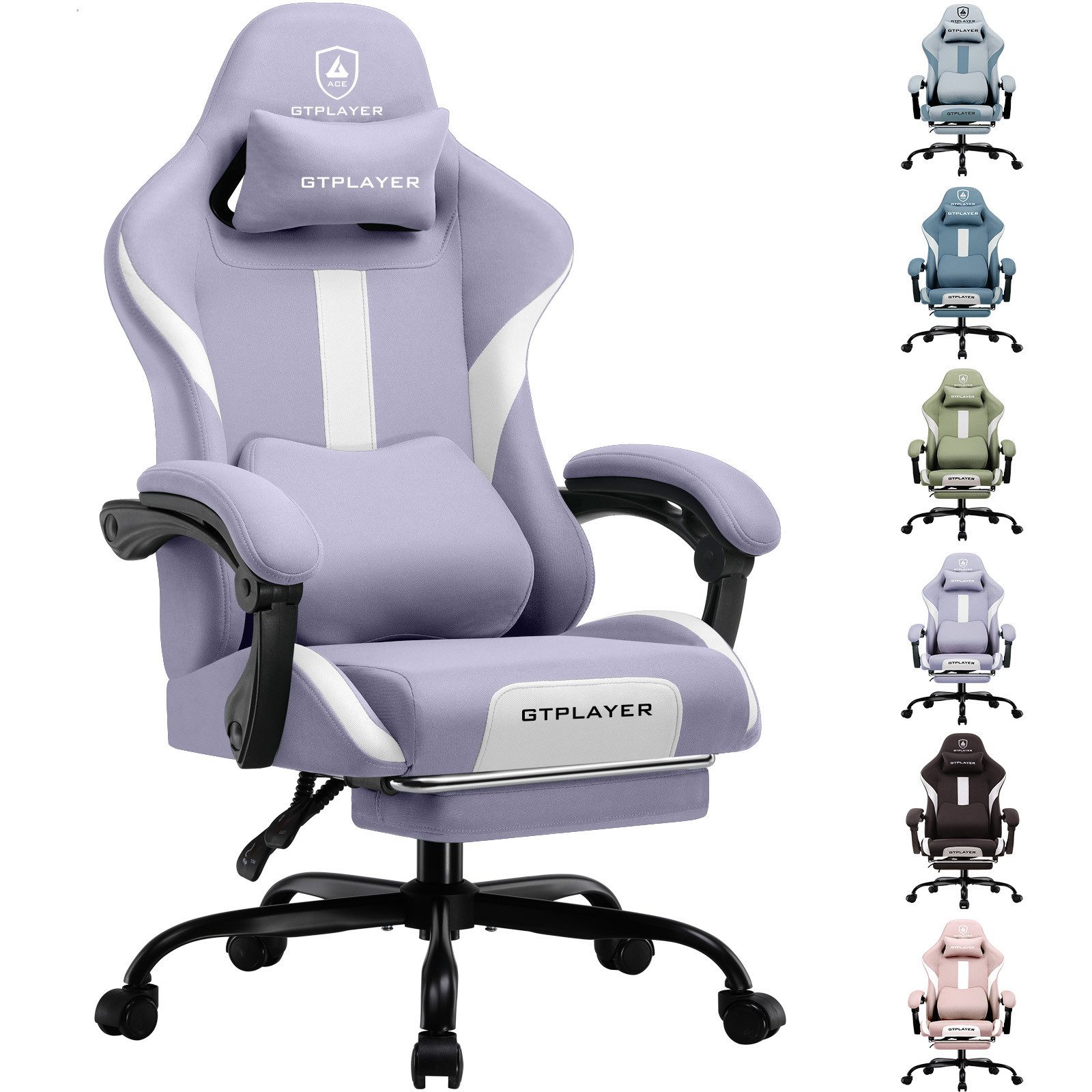 GTPLAYER Gaming-Stuhl Stoff, Racing Gamer Stuhl, Ergonomischer Gaming Sessel Gaming Chair, Schreibtischstuhl, Federsitzkissen mit Fußstütze