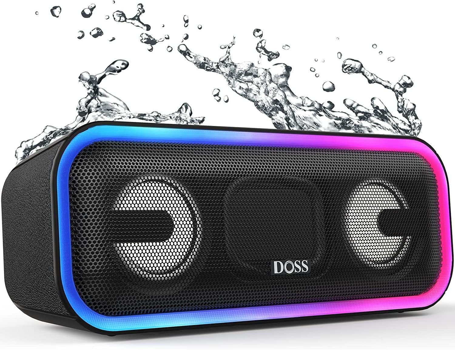 DOSS Stereo Wireless Lautsprecher (Bluetooth, Std) 15 Bluetooth Musikbox IPX5 Stereo-Pairing, 24 Lichtern, Wasserdicht, W