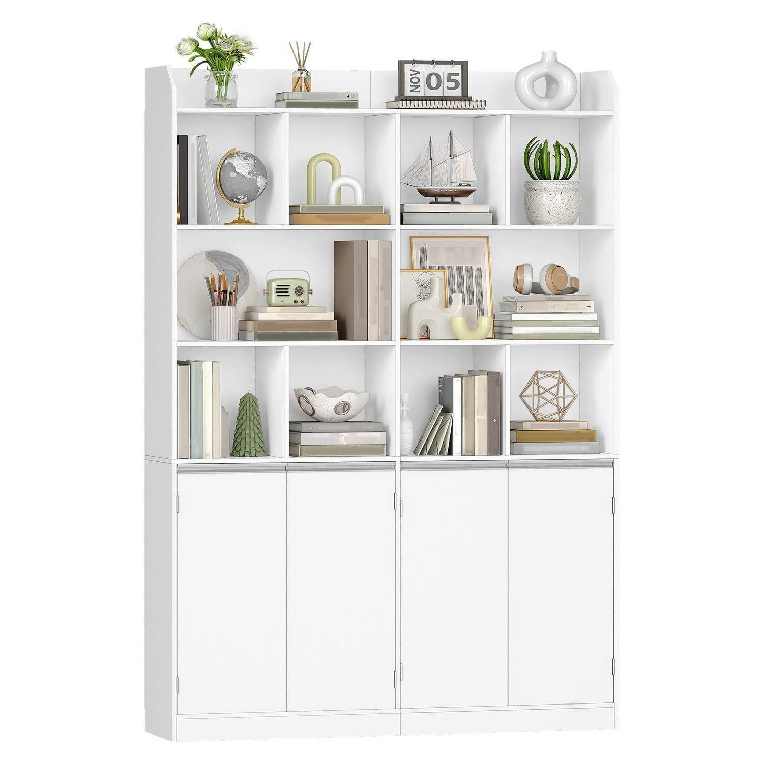 LuxusKollektion Bücherregal Bücherregal 10 Fächer 4 Türen 180cm Weiß