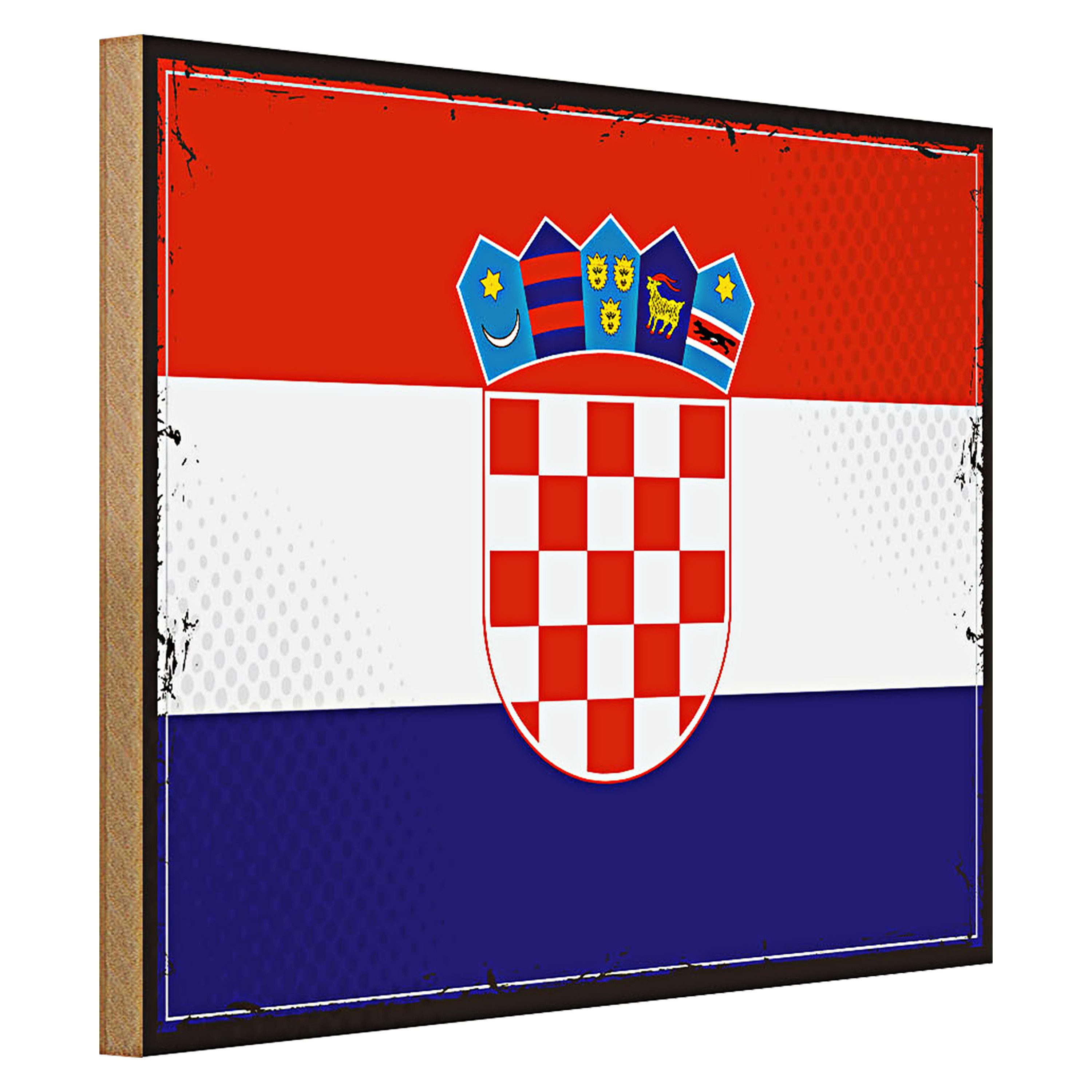 Roomando Holzbild Flagge Kroatien 40x30cm Retro Flag of Croatia