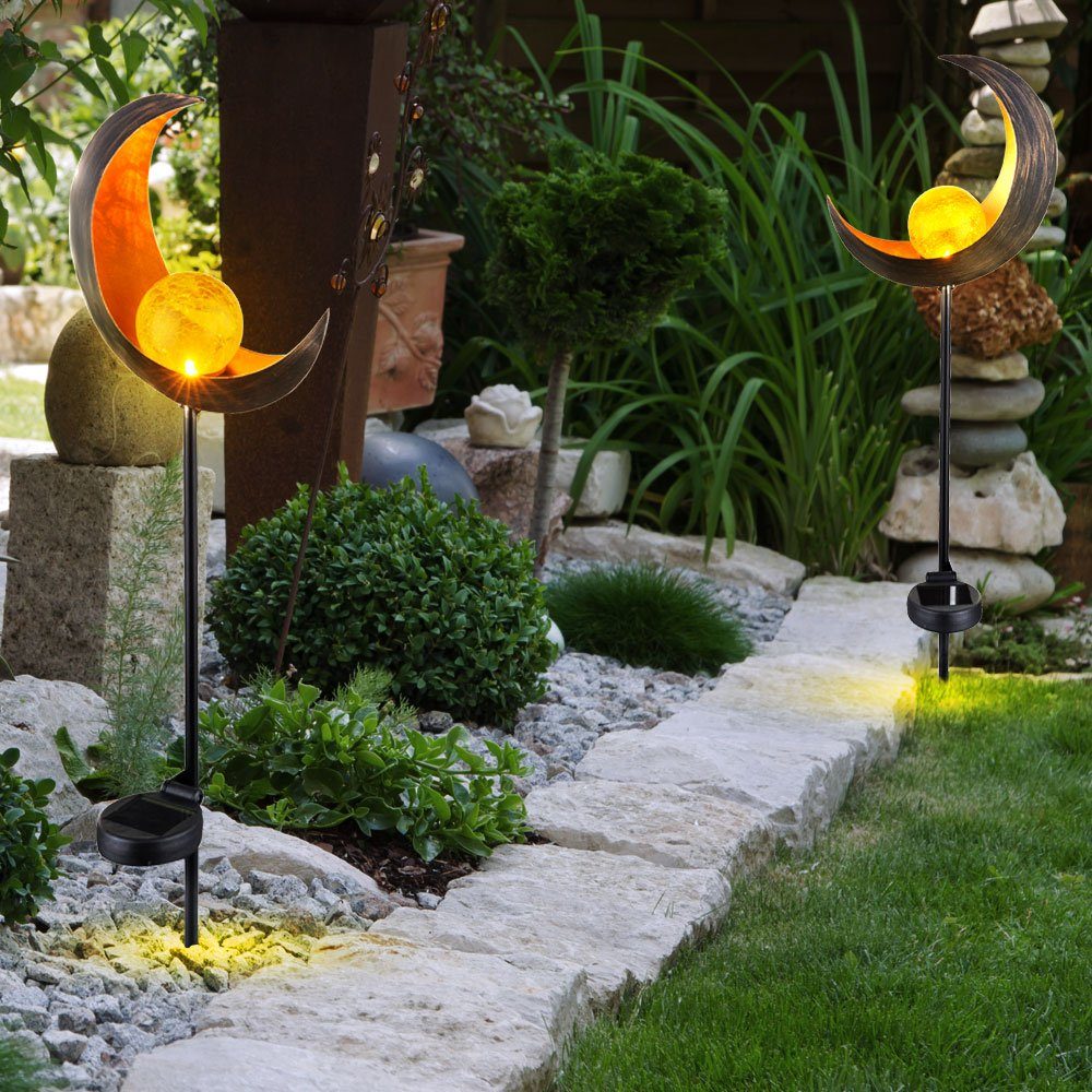 Steh Gartenleuchte, Flamme LED-Leuchtmittel verbaut, Solar Leuchten Steck Set Mond fest etc-shop bronze LED 2er Garten