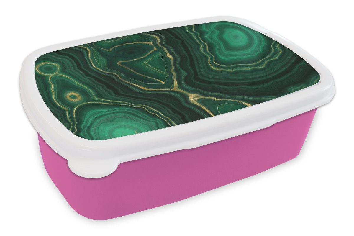 Grün Kunststoff Lunchbox (2-tlg), Kinder, - Geode Gold Erwachsene, rosa Brotdose Kunststoff, Snackbox, Marmor, - Mädchen, - für Brotbox - MuchoWow Achatstein